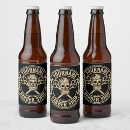 Rótulo Para Garrafa De Cerveja Barbearia Personalizada Crânio Rockabilly Salão  