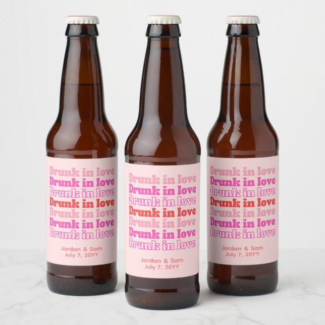 Rótulo Para Garrafa De Cerveja Bêbado de Amor Jantar de Ensaios Retro Rosa (Garrafas)