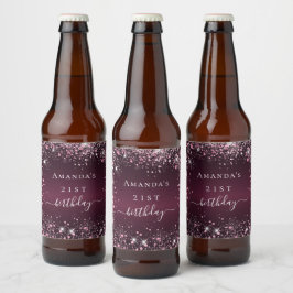 Rótulo Para Garrafa De Cerveja Birthday burgundy cor-de-rosa, nome do pó