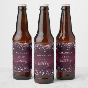 Rótulo Para Garrafa De Cerveja Birthday burgundy cor-de-rosa-poeira