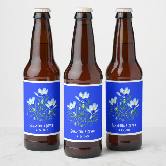 Rótulo Para Garrafa De Cerveja Blue Crocuss Wedding Beer Lables (Garrafas)