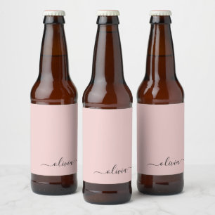 Rótulo Para Garrafa De Cerveja Blush Dusty Pink Modern Script Girly Monograma Nom