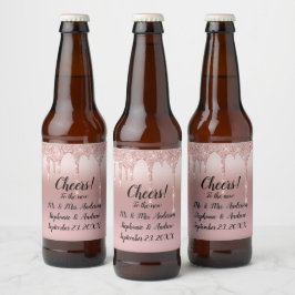Rótulo Para Garrafa De Cerveja Blush Pink Personalizado com Glitter Dourado Rosa
