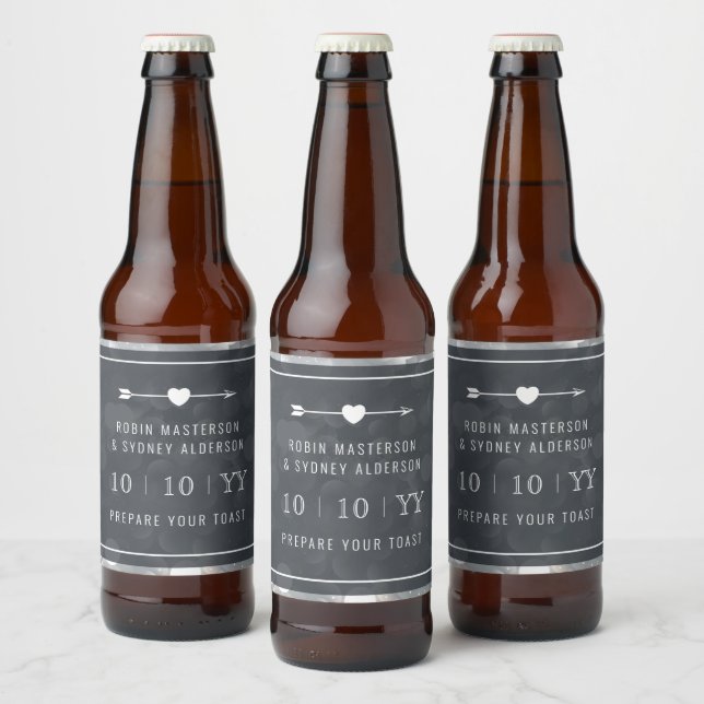 Rótulo Para Garrafa De Cerveja Bokeh | Salvar a data | Rótulo da cerveja | Prata (Garrafas)