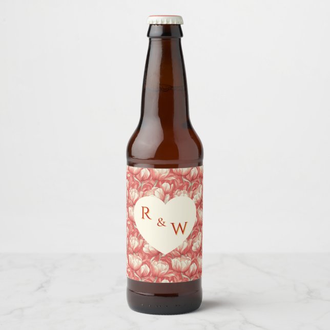 Rótulo Para Garrafa De Cerveja Bold Tulip Petal Beach Wedding (Frente)