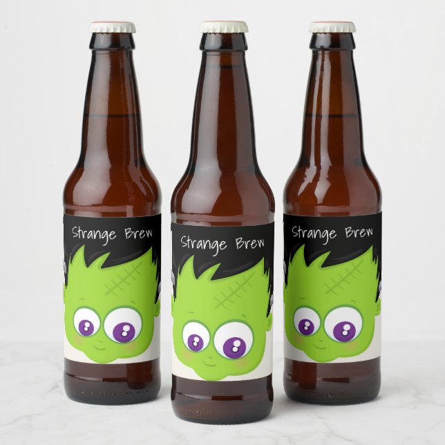 Rótulo Para Garrafa De Cerveja Bonito monstro verde Frankenstein face ao Dia das  (Garrafas)