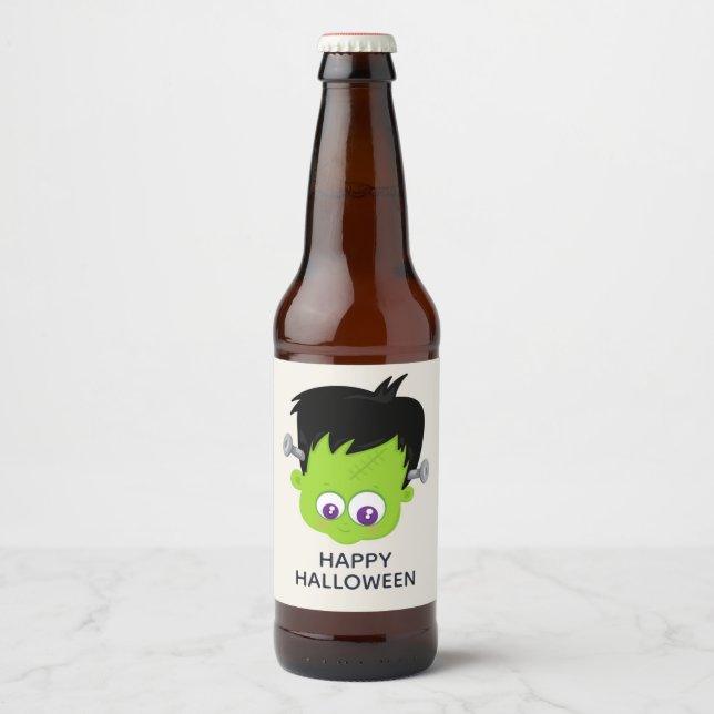 Rótulo Para Garrafa De Cerveja Bonito monstro verde Frankenstein face ao Dia das  (Frente)