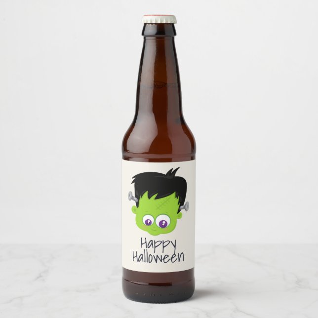 Rótulo Para Garrafa De Cerveja Bonito monstro verde Frankenstein face ao Dia das  (Frente)