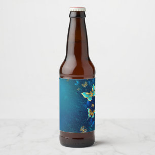 Rótulo Para Garrafa De Cerveja Borboletas de Ouro em um fundo azul