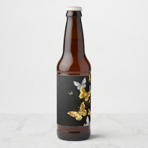 Rótulo Para Garrafa De Cerveja Borboletas Douradas e brancas
