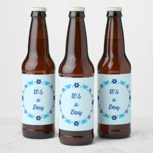 Rótulo Para Garrafa De Cerveja Borboletas e flores do menino azul personalizadas