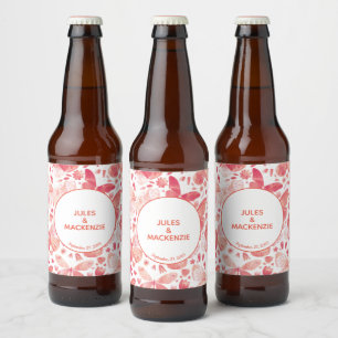 Rótulo Para Garrafa De Cerveja Borboletas Modernas Boho Watercolor Coral Rosa