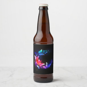 Rótulo Para Garrafa De Cerveja Borboletas Neon Night brilhantes sobre fundo preto