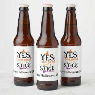 Rótulo Para Garrafa De Cerveja Bruxa engraçada de Halloween Sim, eu sei dirigir c