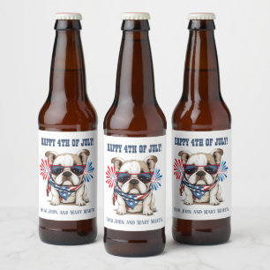 Rótulo Para Garrafa De Cerveja Bulldog 4 de Julho Dia da Independência Vermelho B