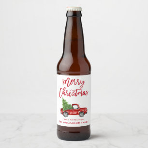 Rótulo Para Garrafa De Cerveja Caminhão de Vintage de Natal com Script de Pincel