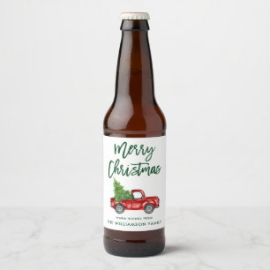 Rótulo Para Garrafa De Cerveja Caminhão Vintage de Natal com Escova Verde