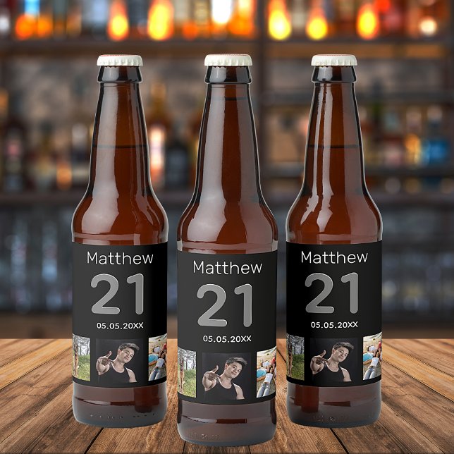 Rótulo Para Garrafa De Cerveja cara aniversário de 21 anos personalizada de fotog (Criador carregado)