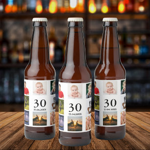 Rótulo Para Garrafa De Cerveja cara de colagem de fotos de aniversário de 30 ano