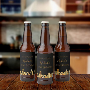 Rótulo Para Garrafa De Cerveja Caras modernas de ouro negro do horizonte da cidad