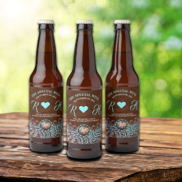 Rótulo Para Garrafa De Cerveja casal de vaqueiro marrom turquesa casamento ociden