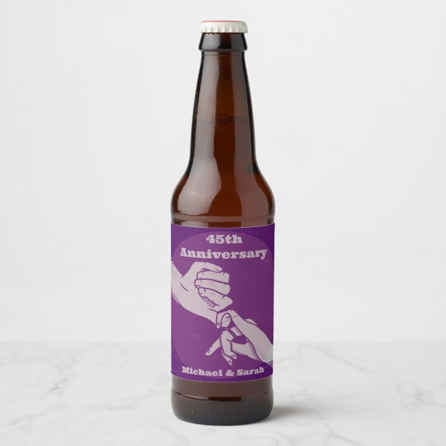 Rótulo Para Garrafa De Cerveja Casal romântico de aniversário de cliente de mãos  (Frente)