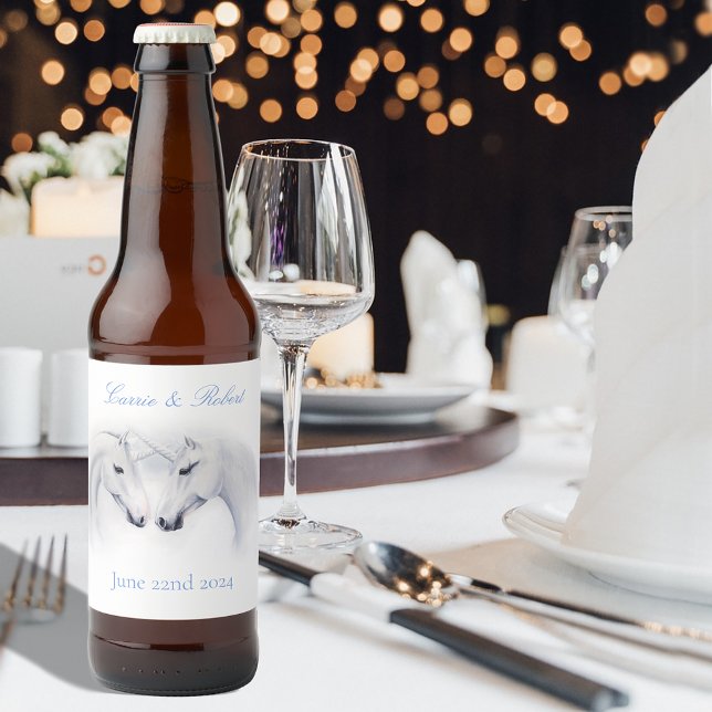 Rótulo Para Garrafa De Cerveja Casal White Unicorns Love (Criador carregado)