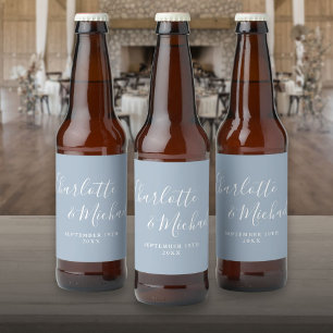 Rótulo Para Garrafa De Cerveja Casamento Azul Dusty, Script de Assinatura Elegant