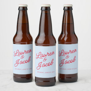Rótulo Para Garrafa De Cerveja Casamento Azul e Vermelho Minimalista Moderno