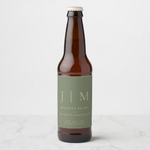 Rótulo Para Garrafa De Cerveja Casamento Bebida Minimalista Simples Sage e Ouro