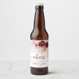 Rótulo Para Garrafa De Cerveja Casamento Boho Pampas Grama Casamento Burgundy
