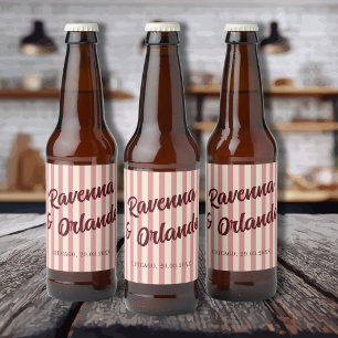 Rótulo Para Garrafa De Cerveja Casamento Burgundy Retro Blush Listras Rosa