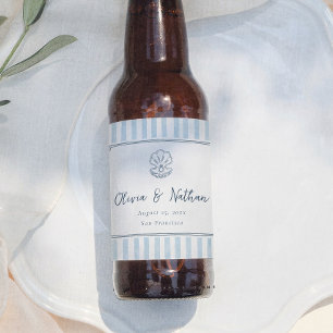 Rótulo Para Garrafa De Cerveja Casamento Caprichoso Mínimo com Listras Azuis Rétr