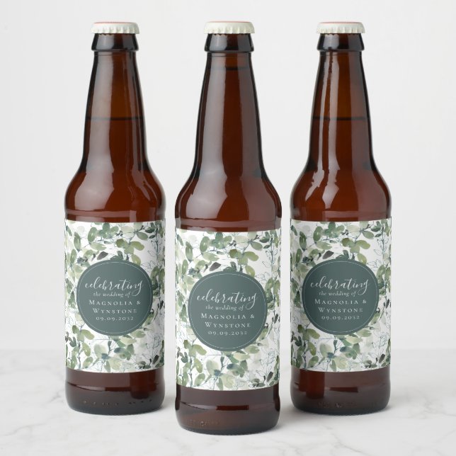 Rótulo Para Garrafa De Cerveja Casamento Chic Eucalyptus (Garrafas)