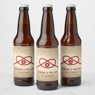 Rótulo Para Garrafa De Cerveja Casamento Chinês de Dupla Felicidade do Red Knot U