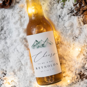 Rótulo Para Garrafa De Cerveja Casamento com Aquarela de Montanha Highland