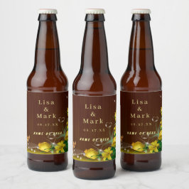 Rótulo Para Garrafa De Cerveja Casamento de Borboleta Floral Amarela Rústica Escu