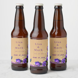 Rótulo Para Garrafa De Cerveja Casamento de Borboleta Floral Rústica de Madeira R