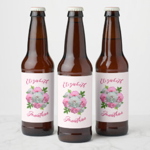 Rótulo Para Garrafa De Cerveja Casamento de Buquê de Peony