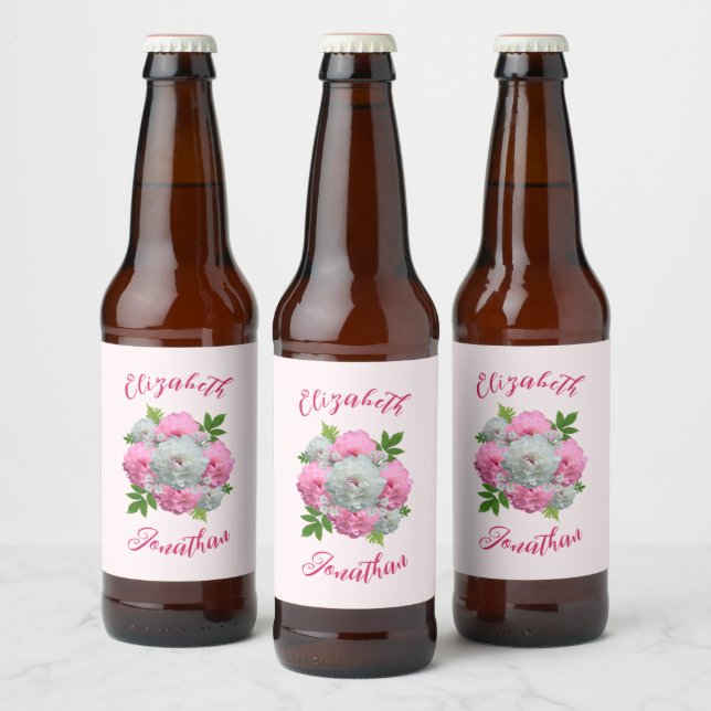 Rótulo Para Garrafa De Cerveja Casamento de Buquê de Peony (Garrafas)