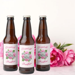 Rótulo Para Garrafa De Cerveja Casamento de Buquê de Peony