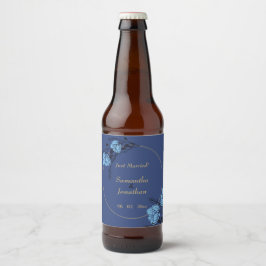 Rótulo Para Garrafa De Cerveja Casamento de Flor Azul