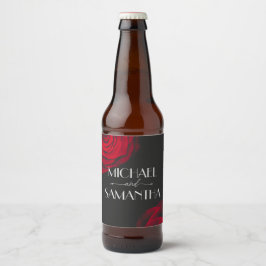 Rótulo Para Garrafa De Cerveja Casamento de flores de pétalas com rosa vermelha d