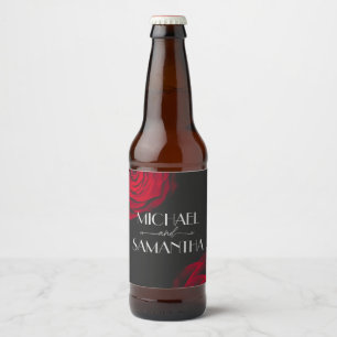 Rótulo Para Garrafa De Cerveja Casamento de flores de pétalas com rosa vermelha d