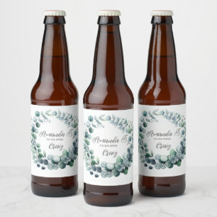Rótulo Para Garrafa De Cerveja Casamento de Folha Botânica de Eucalipto