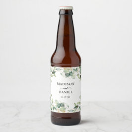 Rótulo Para Garrafa De Cerveja Casamento de Folhas de Eucalipto Elegantes
