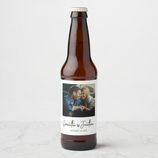 Rótulo Para Garrafa De Cerveja Casamento de Foto Moderno (Frente)
