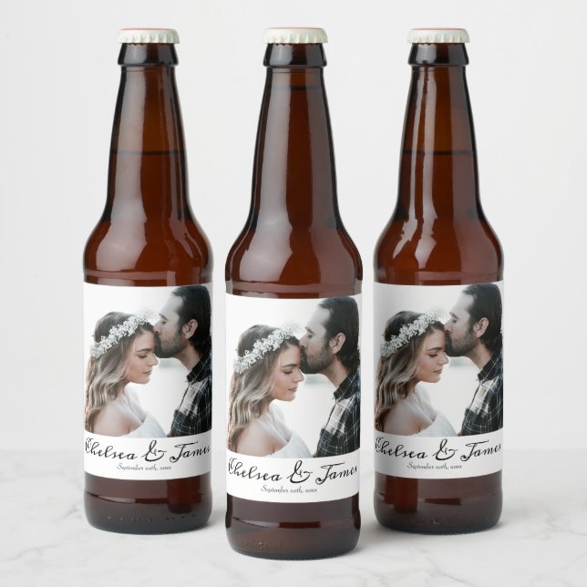 Rótulo Para Garrafa De Cerveja Casamento de Fotografia Personalizada Elegante (Garrafas)