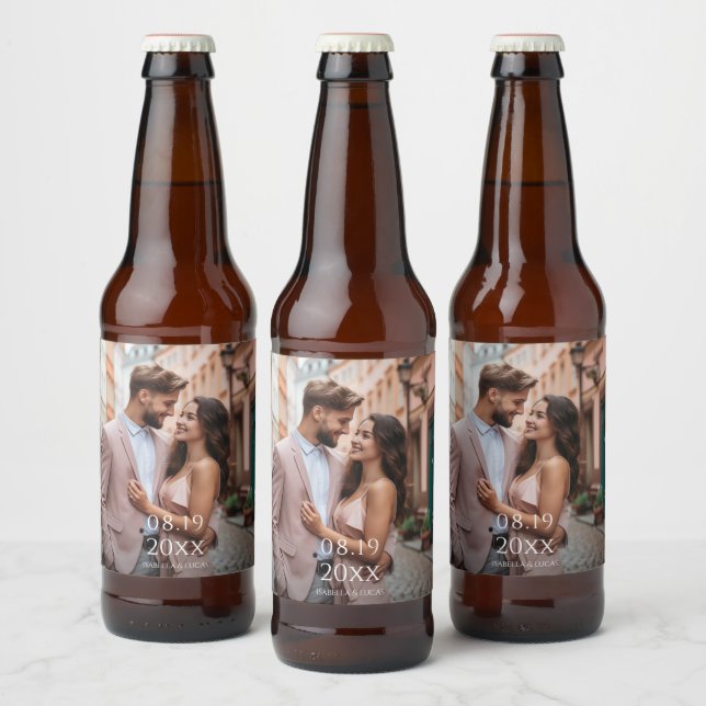 Rótulo Para Garrafa De Cerveja Casamento de Fotos Personalizado Moderno (Garrafas)