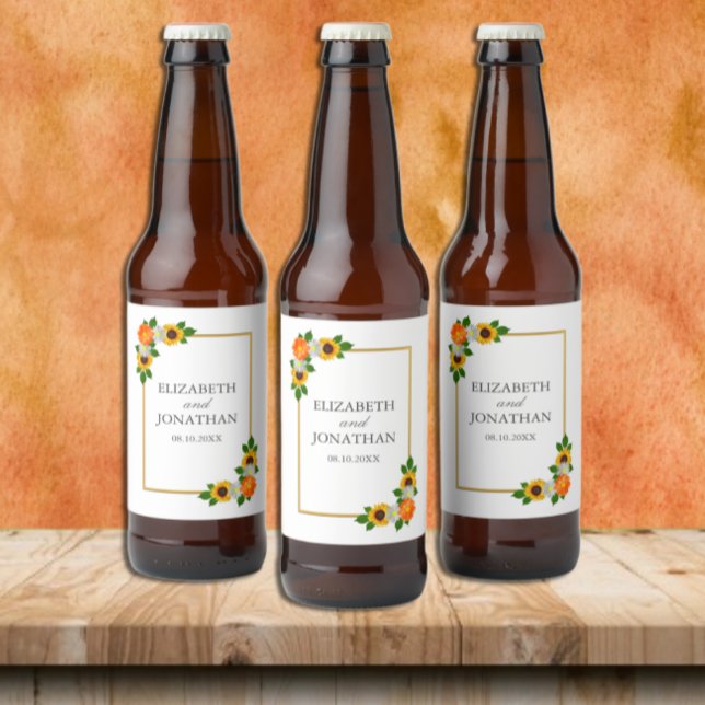 Rótulo Para Garrafa De Cerveja Casamento de Frame Dourado Floral (Criador carregado)